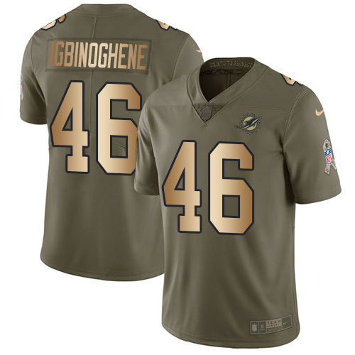 Nike Miami Dolphins #46 Noah Igbinoghene Olive Gold Youth Stitched NFL Limited 2017 Salute To Service Jersey->youth nfl jersey->Youth Jersey
